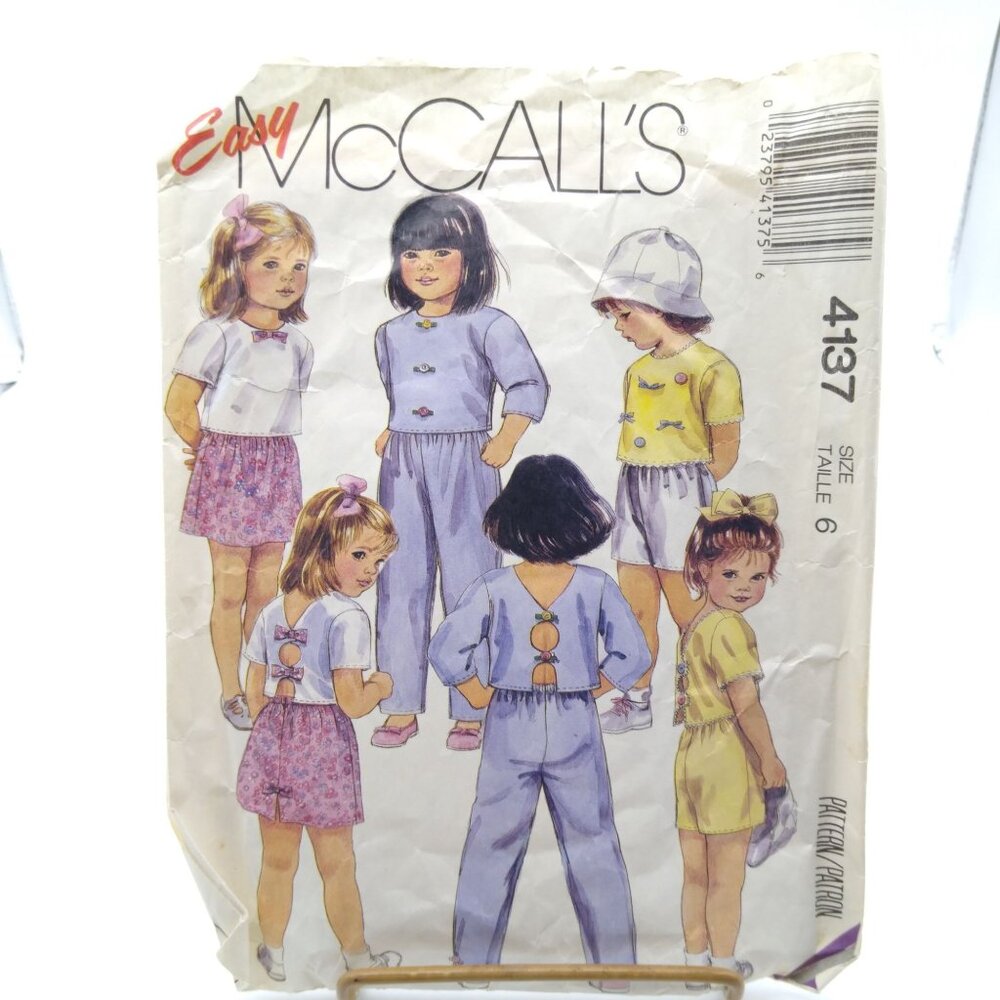 Vintage Sewing PATTERN McCalls 4137, Childrens Easy 1989 Tops Skirt Pants